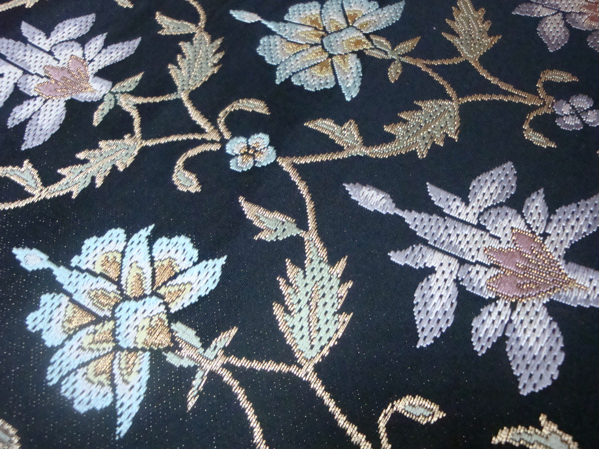 絶妙なデザイン 横縞の花をモチーフにした織りの袋帯 着物 - 着物 